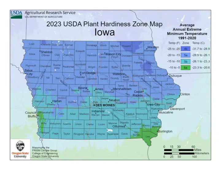 plants by zone map for Iowa