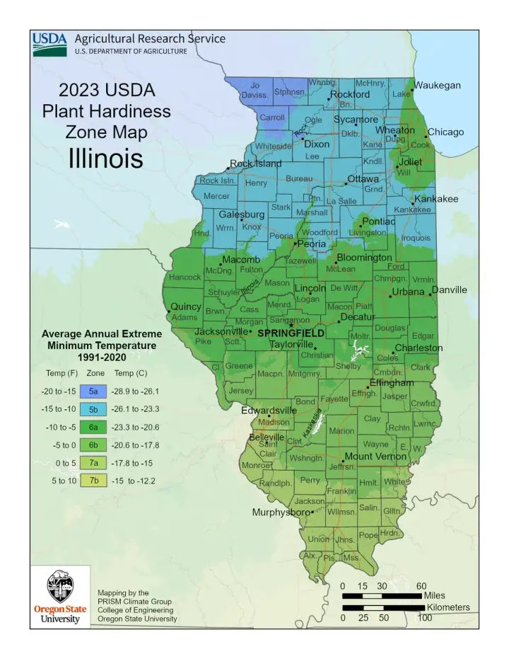 plants by zone map for Illinois