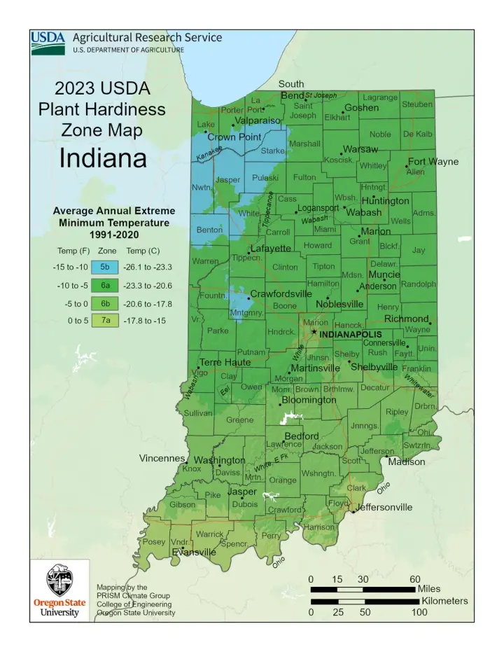 plants by zone map for Indiana