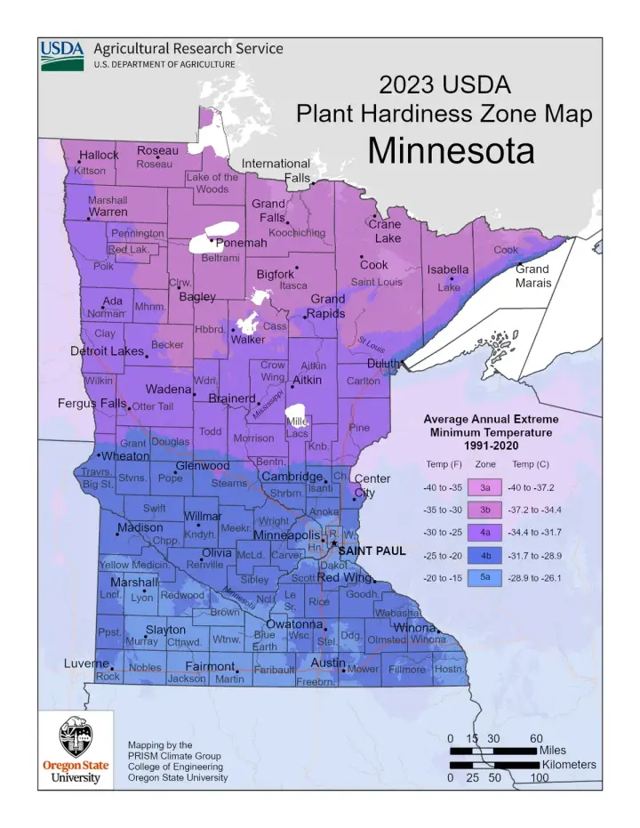 plants by zone map for Minnesota
