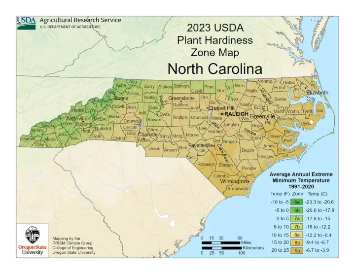 plants by zone map for North Carolina