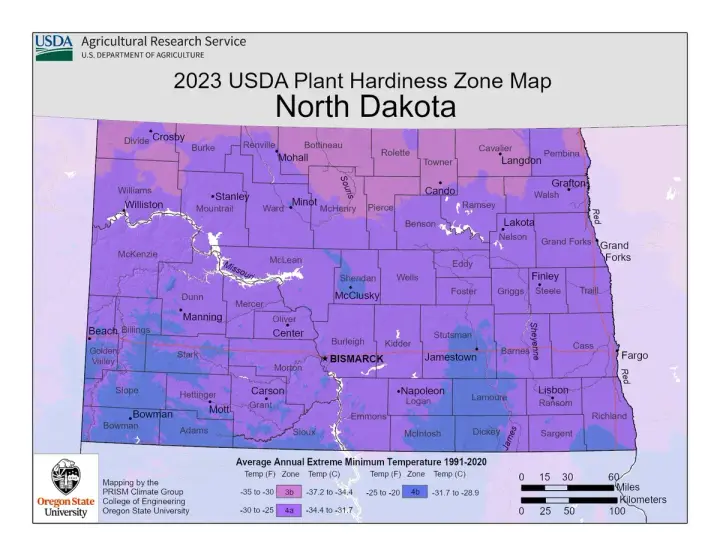 plants by zone map for North Dakota