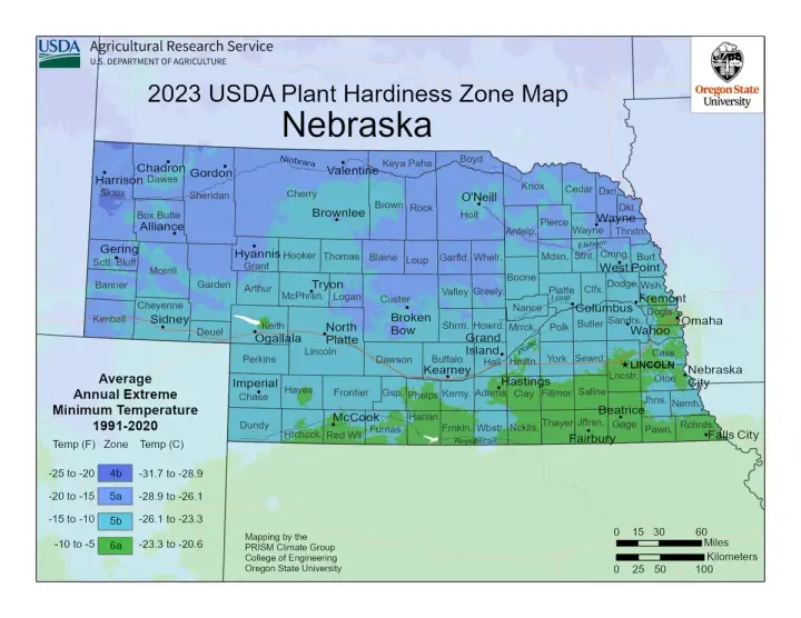 plants by zone map for Nebraska
