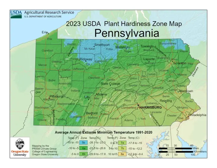 plants by zone map for Pennsylvania