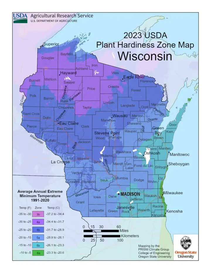 plants by zone map for Wisconsin